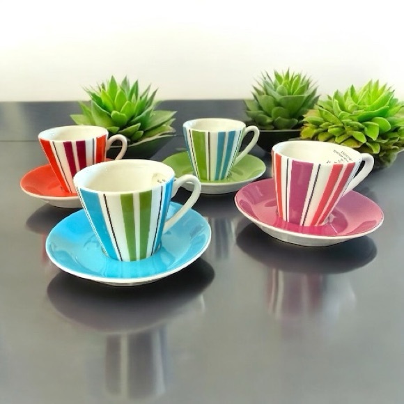 Kate Spade X Lenox Collins Stripe Demitasse Cups Saucers Tea Espresso Set - Picture 2 of 7